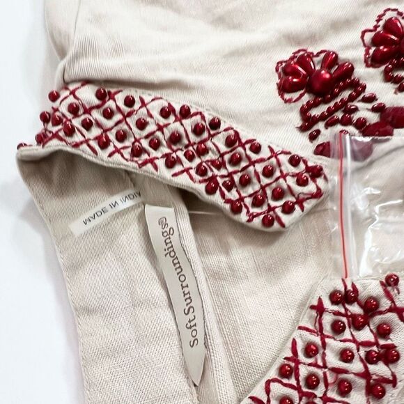 Soft Surroundings Sahara Tunic Womens Small Red Beaded Fringe Hem Linen Blend - Picture 6 of 11